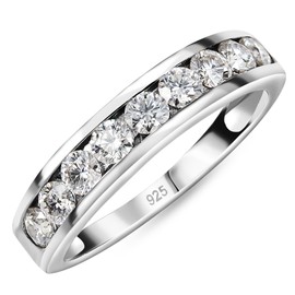 TJC Moissanite Half Eternity Ring for Women in 925 Sterling Silver Size T Prongs Setting for Wife Girlfriend Metal Wt. 2.18 Grams