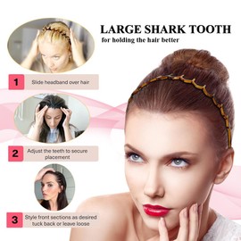 KALIYOTO Zig Zag Headbands, Recycled Plastic Wavy Hair Band with Teeth, Headbands for Women and Men, Classic 90s Hair Accessories, (1 Black Color+1 Brown)