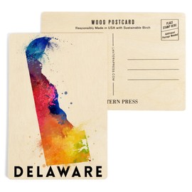 Delaware, State Abstract Watercolor (4x6 Birch Wood Postcards, 2-Pack Stationary, Rustic Home Wall Decor)
