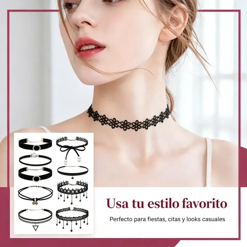 Jasu - Collar Gargantilla Choker Retro 23 Pzs Color Diferente
