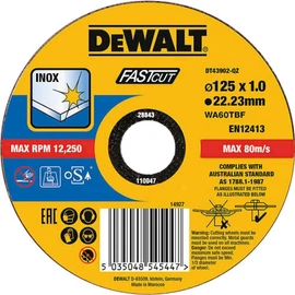 DT43902-QZ - Disco de corte plano INOX con grano profesional de óxido de aluminio Fast Cut 125 x 1 x 22.23mm