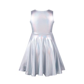 LUCKYGAL Silver Metallic Dresses for Girls Sparkly Shiny Party Neon Dress Outfits, 6 7 Years