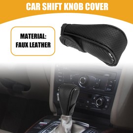 Partuto 1 Pc Universal Car Shift Knob Cover - Automatic Car Knob Gear Sticky Protector Carbon Fiber Pattern Breathable - Faux Leather Black