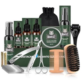 Kit Cuidado Barba 14 en 1 para Hombre, Incluye Aceite, Blsamo, Champ, Rodillo Microagujas, 2 Cajas de Hojas, Maquinilla Plumas, Mejor Regalo Perfecto 