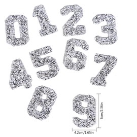 Number Iron on Patches Rhinestone Heat Transfer Stickers 0-9 Craft DIY Decals Silver Gift Bling Appliques for Clothes Bags Hats Pants Backpack Decoration