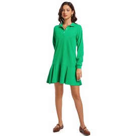 YEXPINE Polo Dress for Women Long Sleeve Ruffle Hem Golf Tennis Workout Dress Spring Mini Dresses Green