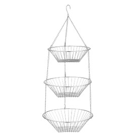 JUNCHU CHERRY 3-Tier Wire Fruit Hanging Basket, non-Punching Wall Hanging Storage, Kitchen Bathroom Organization Basket, Suitable for Bathroom, Kitchen, Closet, Garden, Chrome