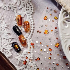 1 Sheets Embossed Cat Nail Art Stickers Self-Adhesive Silver Star Heart Bow Nail Stickers Cute Cat Nail Design Sticker 5D Bow Stars Nail Decals with Diamond for Women DIY Manicure Nails Decoration