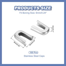 PATIKIL 100Pcs 6mm 1/4inch Width Spiral Boning Tips for Sewing, 304 Stainless Steel Corset Boning Tips Covers End Cap for Costume Bridal Dress, Silver Tone