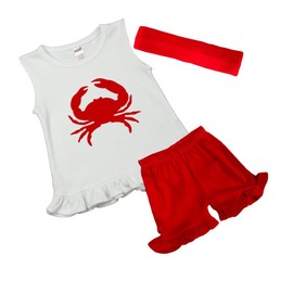 Girls Summer Outfit - Crab (2y, Red)