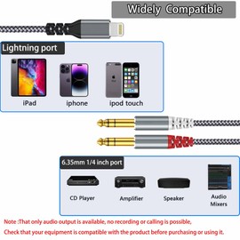 Rliwov Lightning to Dual 1/4" Stereo Audio Cable,10FT Lightning to Dual 6.35mm Stereo Y Splitter for i-Phone14/13/12 i-Pad, Amplifier, Speaker, Mixing Console Note: NOT Applicable to Recording