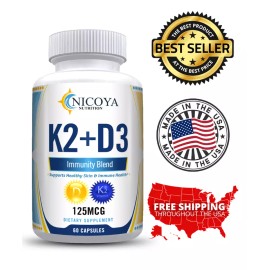 Vitamin K2 (MK7) with D3 125 MCG Supplement | BioPerine Capsules, Immune Health