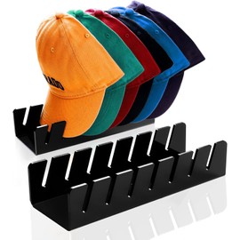 Hat Stand for Baseball Caps, 2Pcs No Install Hat Acrylic Organizers Hat Storage for 14Caps, Hat Racks for Baseball Hat Rack Display and Organizer for Bedroom, Dresser, Closet (Black)