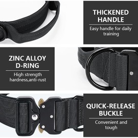 Tactical Dog Collar – Heavy Duty Military Dog Collar with Handle, Adjustable Nylon K9 Collar with Quick Release Metal Buckle, Soft Padded for Comfort – Strong Training Collar for Large Dogs (M/L/XL)