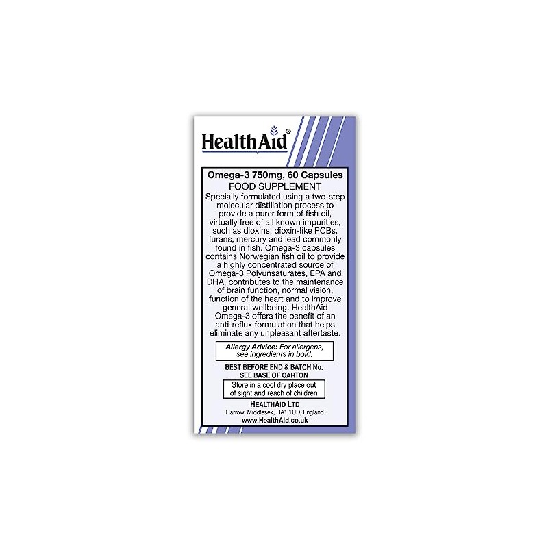HealthAid Omega 3 750 mg - 60 Capsules, (Pack of