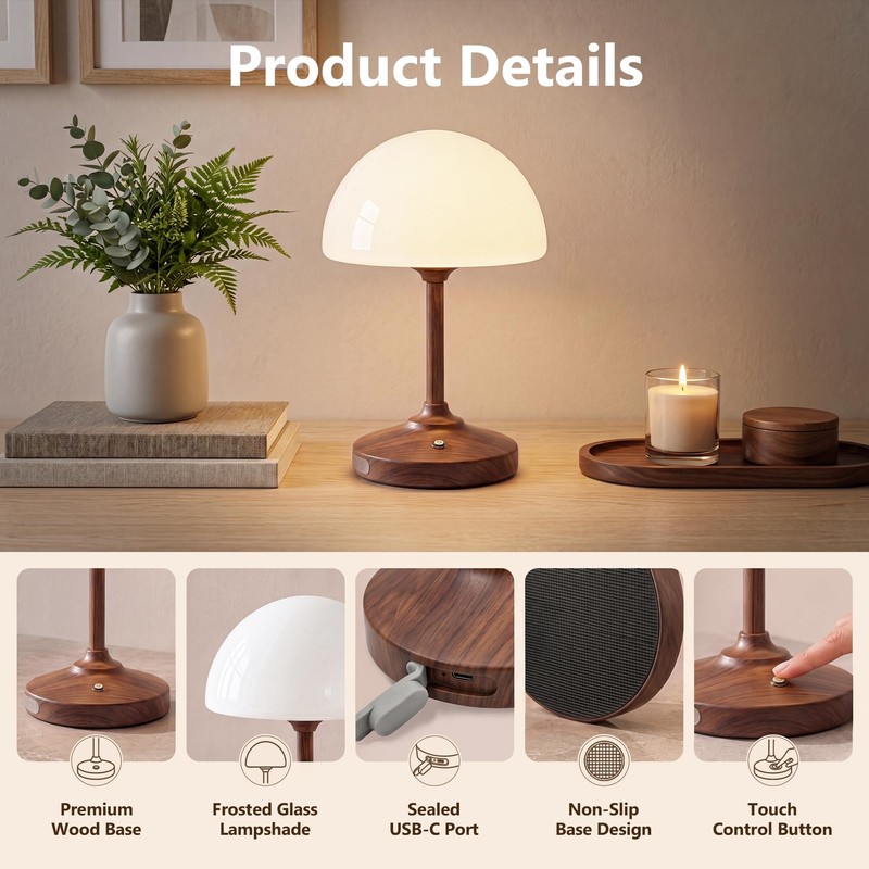 Dawnwake Table Lamp Cordless Lamp,5000mAh Rechargeble Battery Operated Lamp