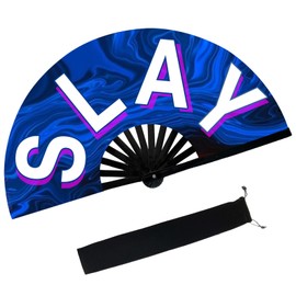 dmjuncong Large Folding Hand Rave Fan,Clack Handheld with Fan Bag,for Line Dancing,Music Festivals,Carnival,Rainbow Outfits,Disco,Neon, Glow Party Decorations Supplies.SLAY