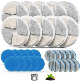 Stainless Steel Cat Water Fountain Filters, 10 Pack Replacement Filters Fit for Round 2L/67oz Automatic Pet Fountain, Filter with Triple Filtration System (10+10+10)