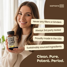 Samara 888 L Lysine Cold Sore Treatment Support, Herbal Cold Sore Supplement w/Zinc Picolinate, Olive Leaf Extract, Beta Glucan, & Bee Propolis for Skin & Lip Health, 90 Capsules