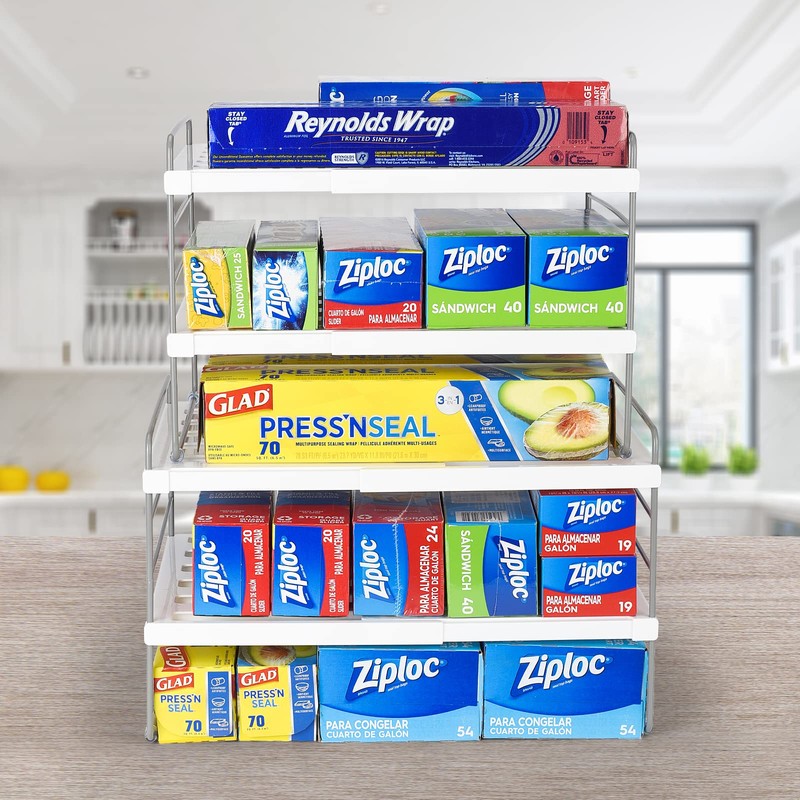 2 Pack Expandable Kitchen Wrap Organizer Rack, Height & Width