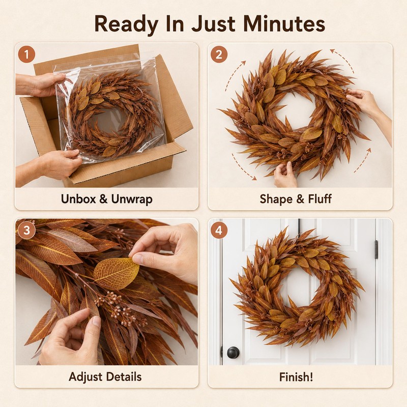 24Inch Artificial Fall Wreath for Front Door Decor Money Leaf