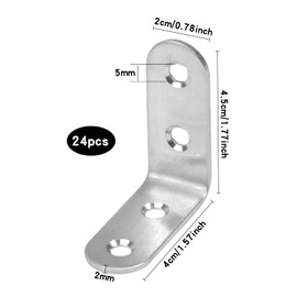 Pack of 24 Perforated Plate Brackets 40 x 40 x 16 mm - Angle Brackets Stainless Steel Shelf Brackets Angle Bracket L-Shape, Wood Connector with Excellent Corrosion Protection - Hole Angle