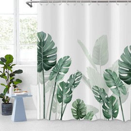 GCIREC Tropical Leaf Shower Curtain, Green Leaf Botanical Plant Banana Monstera Jungle Leaves Bathroom Curtain for Bathtub Decor Waterproof Fabric Machine Washable with 12 Hooks