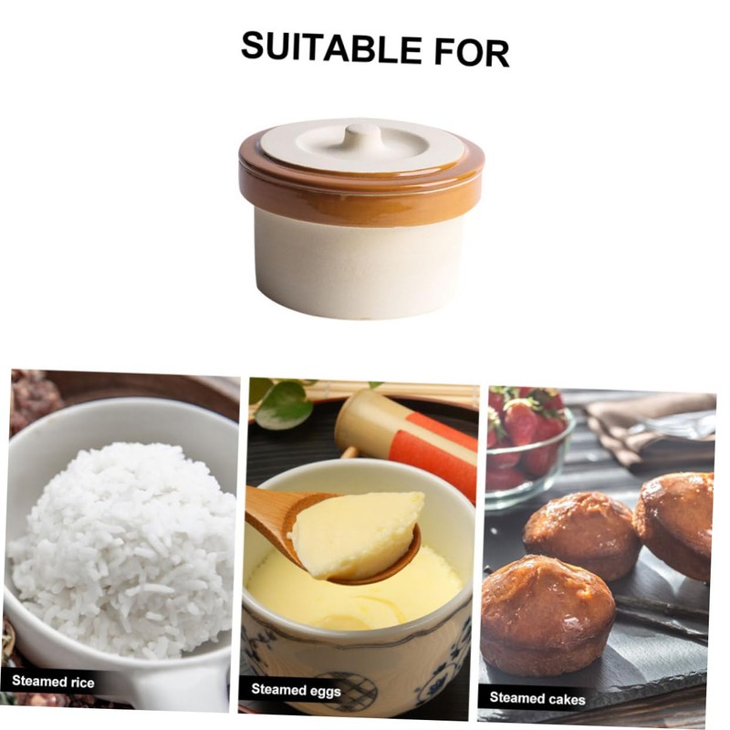 GRIRIW Egg Steamed Bowl Ceramic Stew Pot Lid Included for