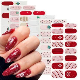 6 Sheets Christmas Gel Nail Stickers Snowflake Nail Wraps Stickers Self-Adhesive Santa Claus Snowman Nail Design Red Gel Nail Strips Winter Xmas Nail Polish Stickers for Women Christmas tree DIY Decor