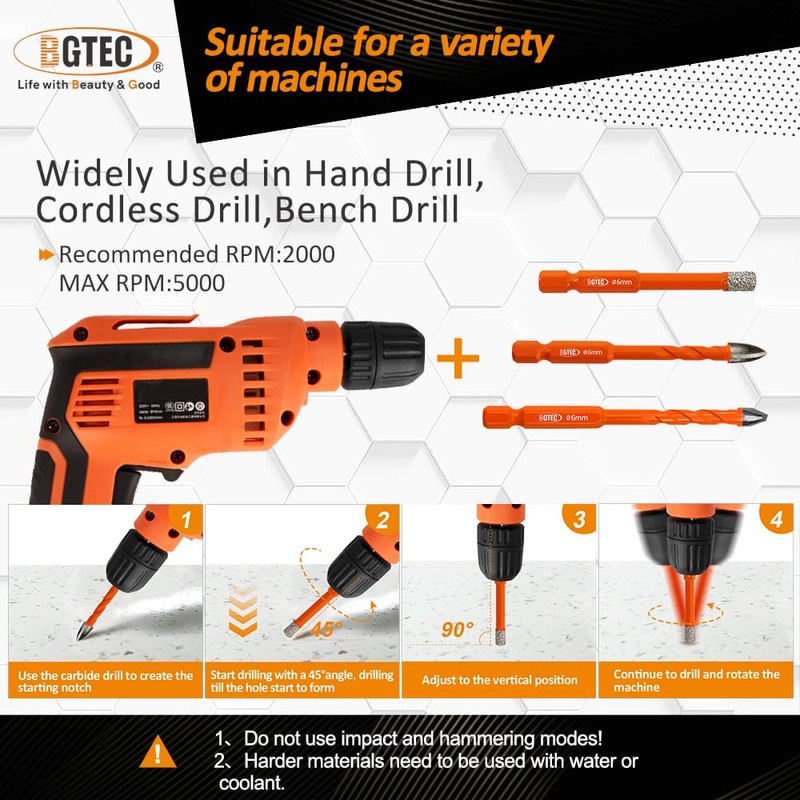 BGTEC Diamond Drill Bit Set 10PCS - 5/6/8/10MM Tile Bits