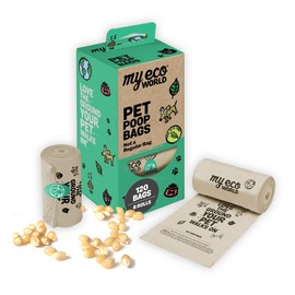 MyEcoWorld® Pet Poop Bags - Made with Corn and Other Certified Compostable Materials - Dog Poop Bag Rolls - 120 Bags - 8 Roll - Extra Strong - Leak Proof - Unscented - Easy to Open - Pet Waste