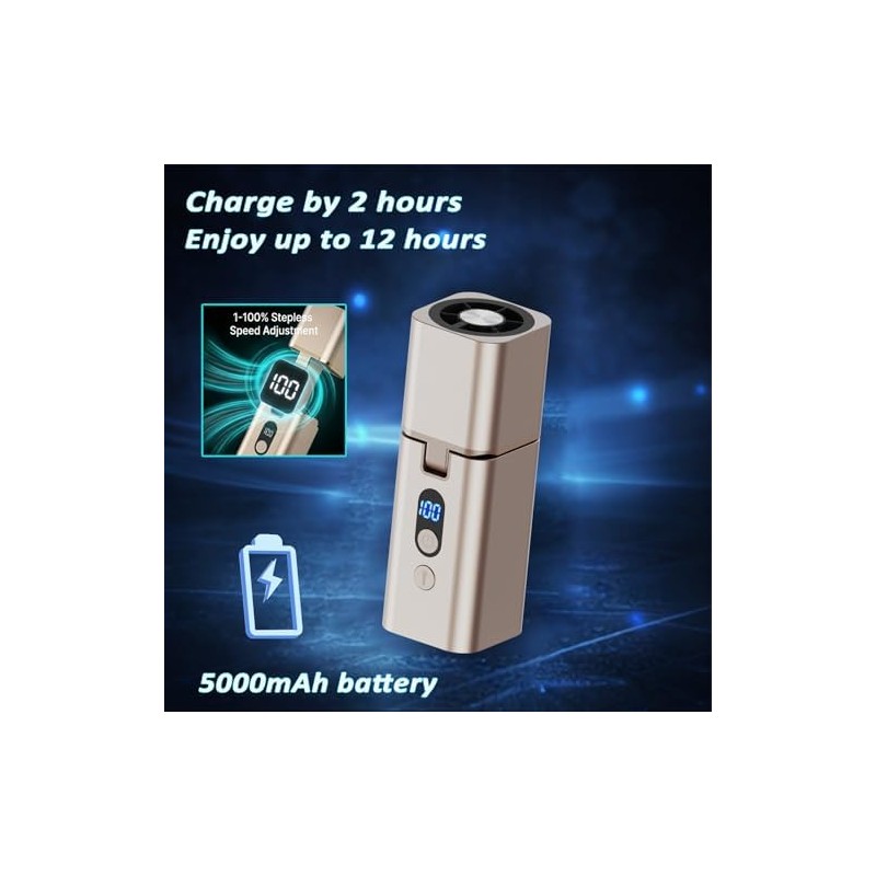 Ronjregan Metal Mini Handheld Fan 1-100 speed 15000RPM, 5000mAh Rechargeable