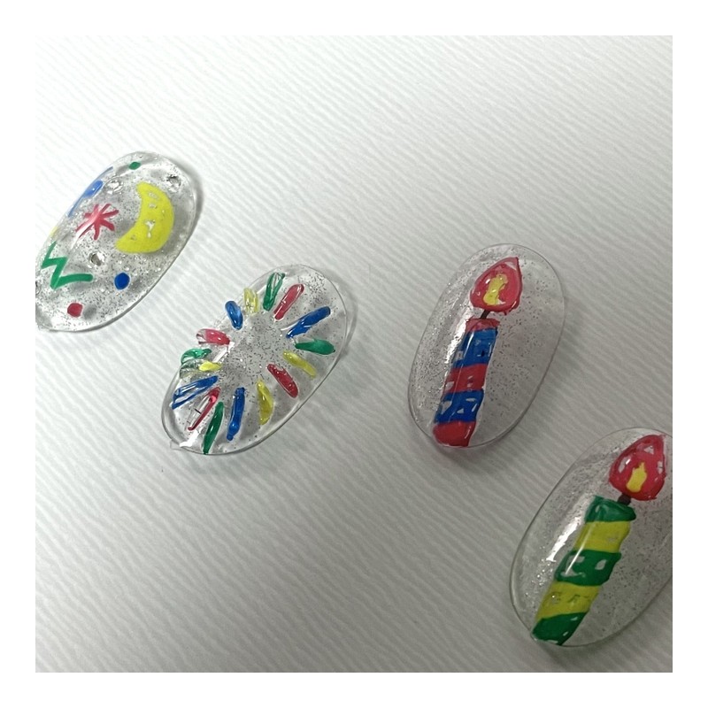ˡᴬᴺᵀᶤˡ [Swa Stone] HBD Drawing Handmade Nail Tips - Short