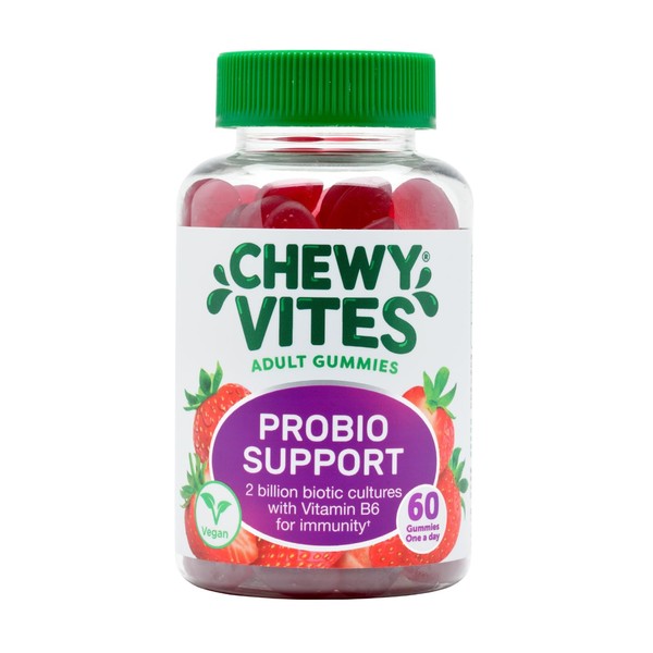 Chewy Vites Probio Support 60 Adult Gummy Vitamins | 2 Billion Biotic Cultures | Vitamins B3,B5 and B6 for Immunity | 2 Months Supply | Delicious Taste | Vegan | Real Fruit Juice | Red Berries Flavour