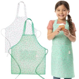 TOVLA JR. Kids Apron Set - 2-Pack Kid Apron with Pockets - Comfortable Cotton Child Apron - Colorful Childrens Aprons - Toddler Apron for Cooking, Baking, Painting - Fun Aprons for Girls, Boys 4-10