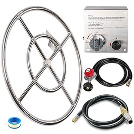 Grisun Fire Pit Burner Ring Kit 18 Inch, Propane Fire Pit Kit for Gas Fire Pit, Come with Upgraded Installation Spark Ignition Kit, DIY Round Gas Fire Pit Kit, Stainless Steel