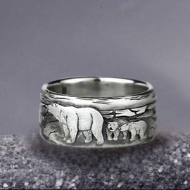 Bear Ring for Men, Cute Polar Bear Ring, Norse Viking Bear Head Ring, Vintage Bears Totem Amulet Ring, Hip Hop Biker Ring, Punk Animal Bear Jewelry Gift for Men Boys (O)