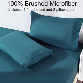 YIYEA Fitted Sheet with Pillowcase, 1800TC Hotel Quality Double Brushed Microfiber Deep Pocket Fitted Sheet King Size, Ultra Soft Fitted Bottom Sheet, Shrinkage, Fade Resistant (King, Teal)