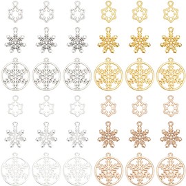 SUNNYCLUE 1 Box 120Pcs Christmas Snowflake Charms Bulk Winter Charm Alloy Gold Antique Silver Holiday Xmas New Year Mini Snow Flake Bead Charms for Jewellery Making Charms DIY Necklace Earrings