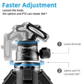 Fotopro Desktop Tripod All Metal Material Aluminum Alloy 360 Degree Ball Head 1/4 Inch Screw Mini Portable Extendable Table Tripod for Cell Phone DSLR Camera Travel Photograph Vlog Video