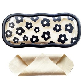 Clrueyitg Glasses Case Hard Shell Eyeglass Protective Case Cute Holder Box with Cleaning Cloth (Black Flower)