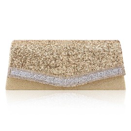 Damara Women Dazzling Crystal Trim Classic Clutch Cocktail Bag,Gold