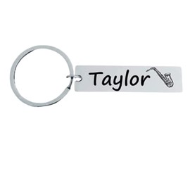 Saxophone Gift, Engraved Saxophone Keychain, Music Keyring Sax Teacher Key Chain Music Note, Musical Instrument Saxophone Charm Music Student Gift