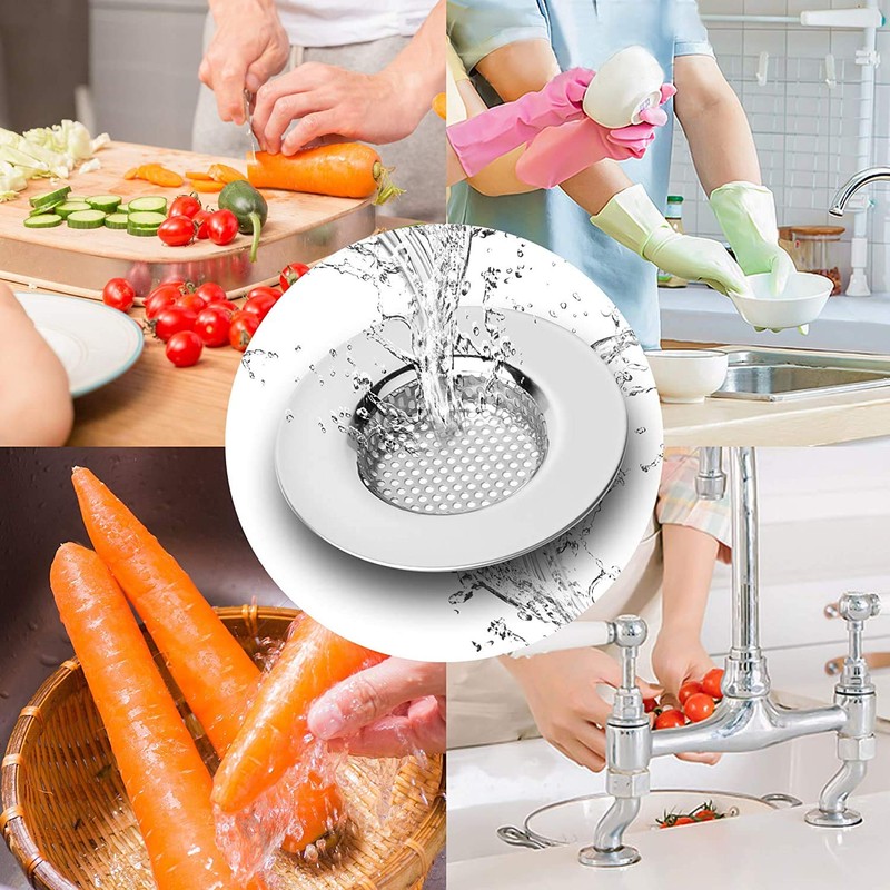 Qinglele 2pcs Kitchen Bathroom Sink Strainer, Stainless Steel Drain Filter,