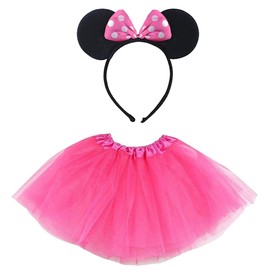 Lizzy Girls Christmas Mouse Tutu Costume - Christmas Fancy Dress (Pink Polka Dot Mouse Ear Headband With Pink Tutu)