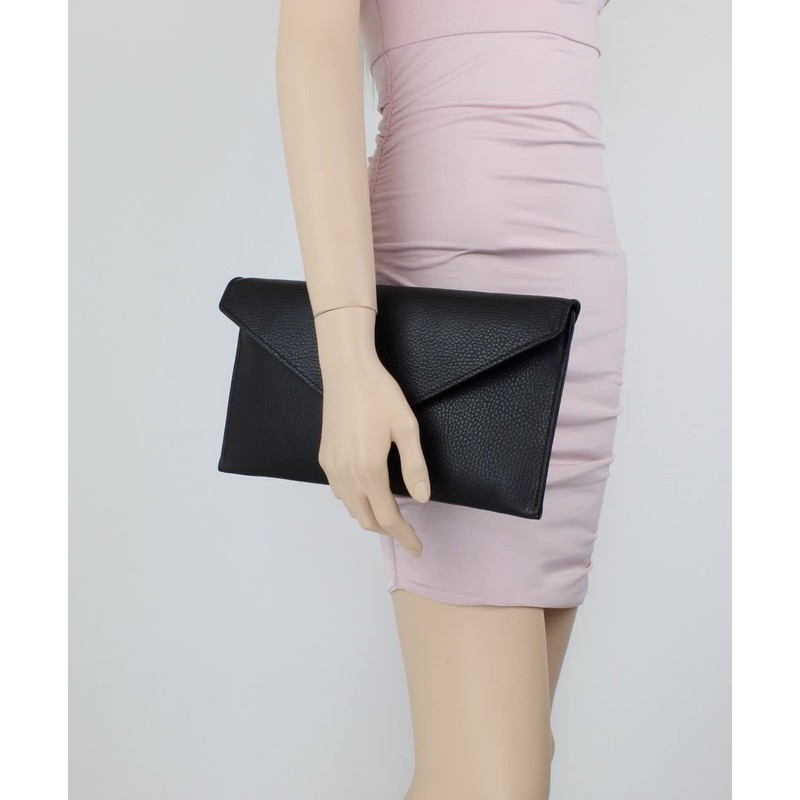 Girly Handbags Womens Italian Genuine Leather Envelope Clutch Bag (Black)