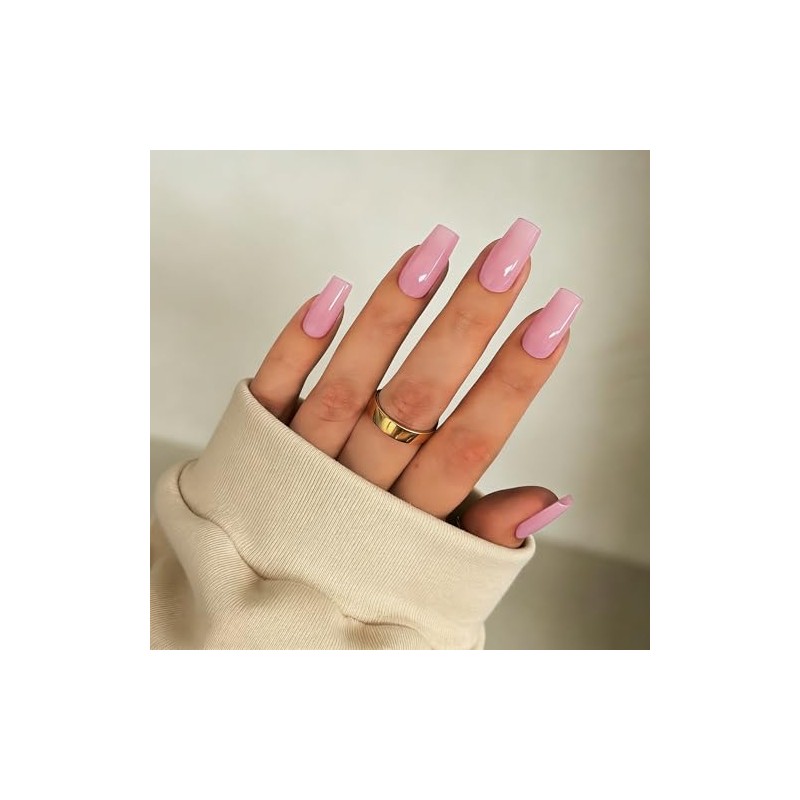 SXVME Uñas postizas cuadradas largas en rosa bebé con pegamento