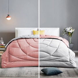 SLEEP ZONE King Size Comforter Duvet Insert, Down Alternative Reversible Comforter, Lightweight, Soft and Breathable Bedding All Season, A Side Pink + B Side Grey