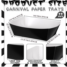 Geosar 100 Pcs Black Paper Food Trays Bulk Disposable Food Boat with Black Wax Paper Wrapping Disposable Serving Snack Trays Nacho Plates for Carnival Picnic Birthday Party