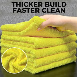Towelogy® Heavy Duty Microfibre Cleaning Cloths for Home All Purpose - Larger, Thicker, More Absorbent Cleaning Cloth - 100% Lint Free Micro Fibre Cloths for Kitchen, Bathroom and Car (Lemon Yellow)